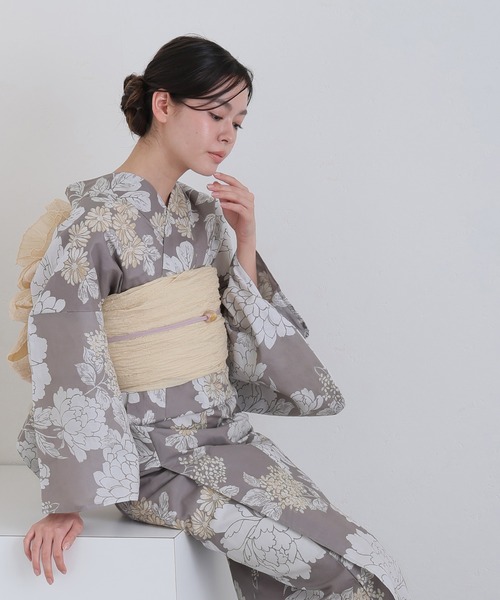 yulie 浴衣 大人浴衣2点セット洗える 兵児帯 女性 黒 選べる モダン