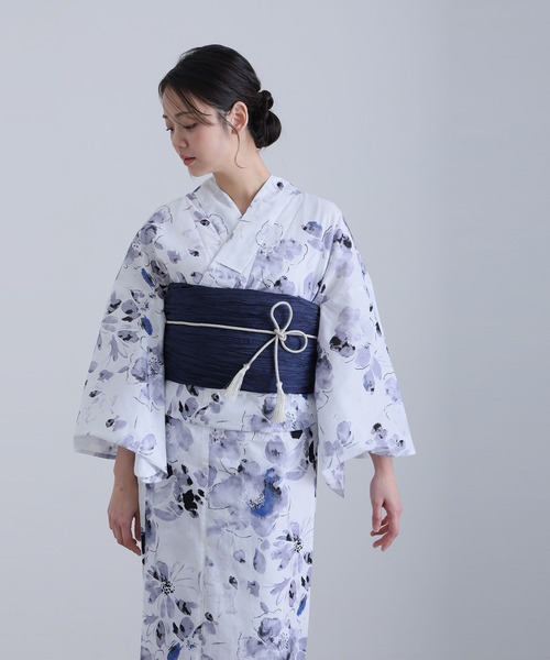 yulie 浴衣 大人浴衣2点セット洗える 兵児帯 女性 黒 選べる モダン