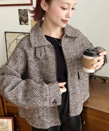 moment+ ブルゾン アウター フェイクウールヘリンボーン2WAYカラー