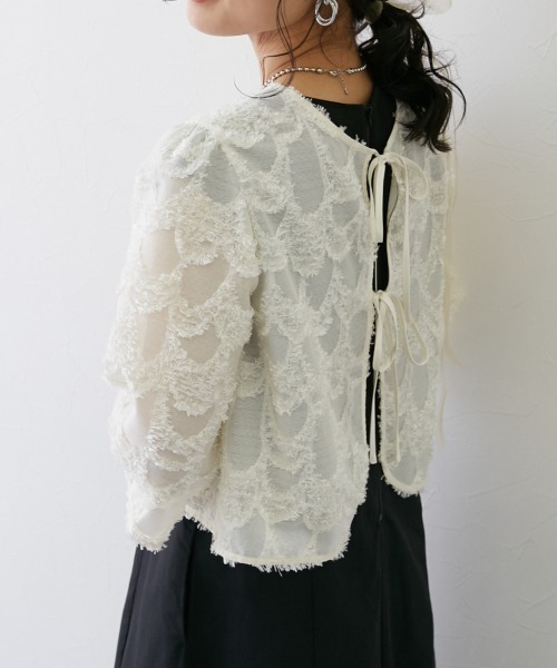 ブラウス シャツ 高身長　カットジャガードリボンデザイン2WAYボレロ（トールサイズ）muguet blanc レディース