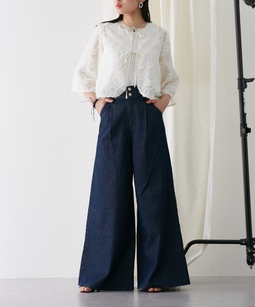 ブラウス シャツ 高身長　カットジャガードリボンデザイン2WAYボレロ（トールサイズ）muguet blanc レディース 高身長 カットジャガードリボンデザイン2WAYボレロ（トール