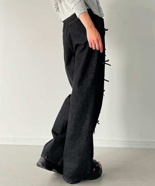 JUNOAH ジーンズ デニム デニムパンツ リボンルーズデニムパンツ
