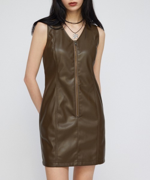 LAGUA GEM（ラグアジェム） ワンピース FAUX LEATHER ZIP ミニ