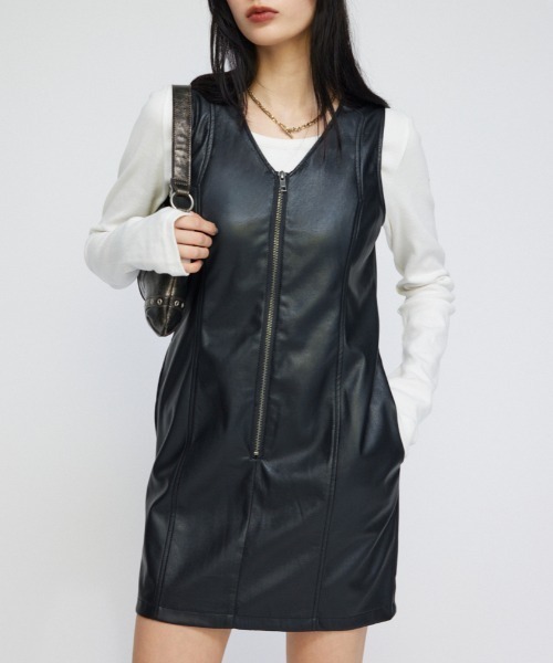 LAGUA GEM（ラグアジェム） ワンピース FAUX LEATHER ZIP ミニ