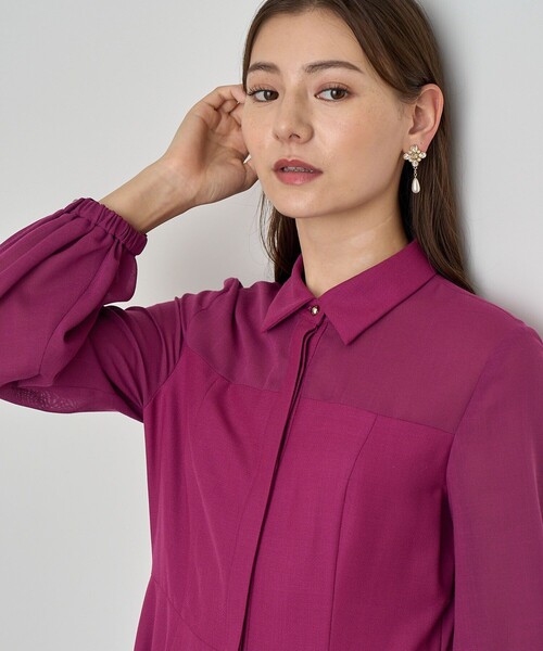 ANAYI（アナイ） シャツワンピース シアーコンビフレア ワンピース