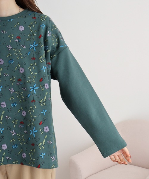 Emago トレーナー スウェット EMAGO お花いっぱい刺繍プル