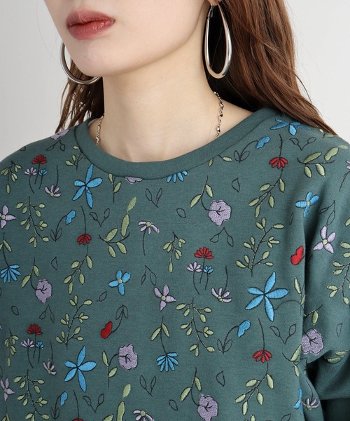 トレーナー スウェット EMAGO お花いっぱい刺繍プルオーバー レディース Emago トレーナー スウェット EMAGO お花いっぱい刺繍プル