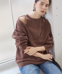 ANGIE ニット セーター フェイクレイヤードVネックニット レディース