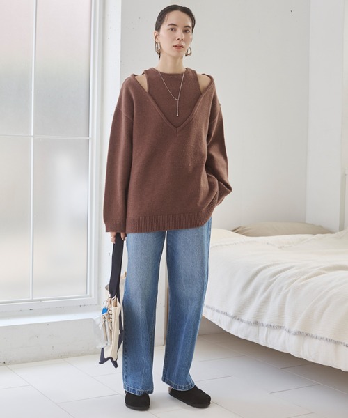ANGIE ニット セーター フェイクレイヤードVネックニット レディース