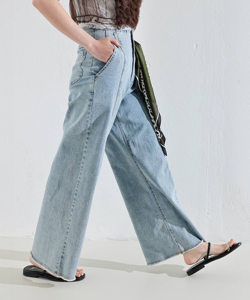 en CAnAF ワイドパンツ ジーンズ デニム デニムパンツ 「Iラインで美