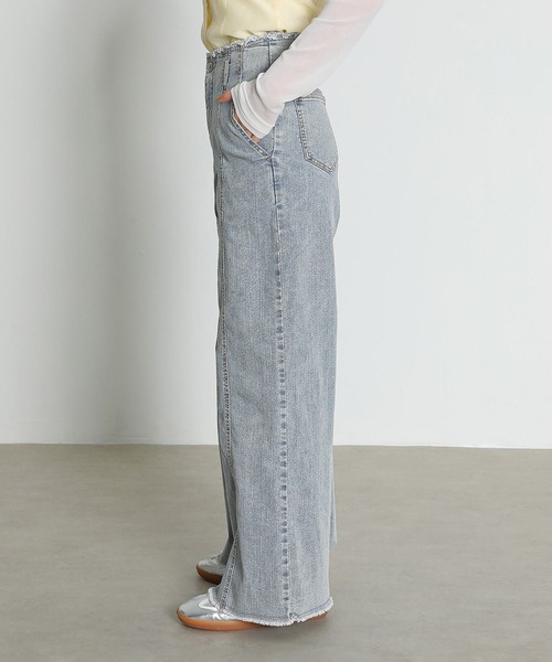 en CAnAF ワイドパンツ ジーンズ デニム デニムパンツ 「Iラインで美