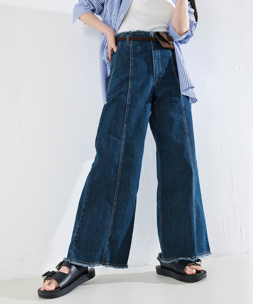 en CAnAF ワイドパンツ ジーンズ デニム デニムパンツ 「Iラインで美