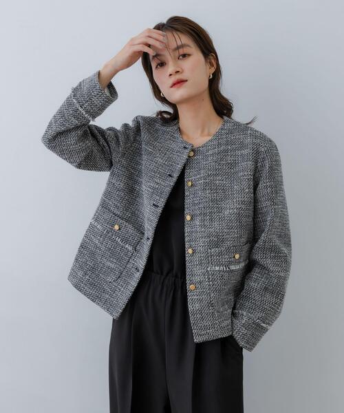 URBAN RESEARCH ジャケット ノーカラージャケット ツイードノー