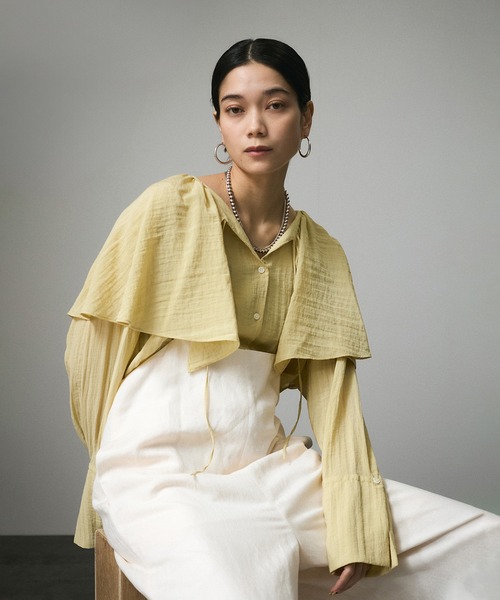 SALON adam et rope' ブラウス シャツ フロントリボンフリル