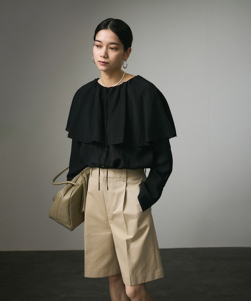 SALON adam et rope' ブラウス シャツ フロントリボンフリル
