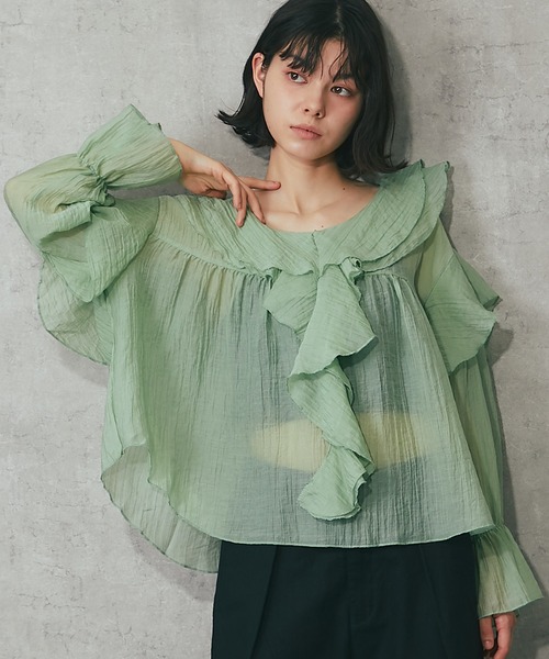 ブラウス シャツ 長袖フリルシアーブラウス レディース : ZOZOTOWN