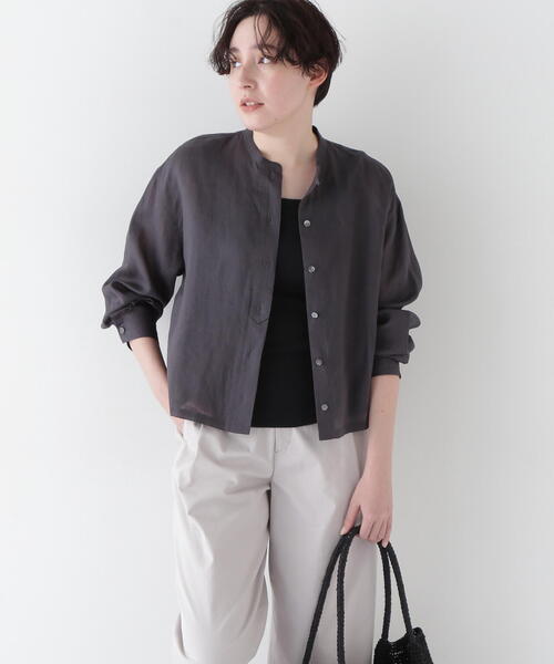 【美品】human woman ラミーブラウス　麻100% ブラック セール】◇ラミーブラウス（シャツ/ブラウス）｜human woman