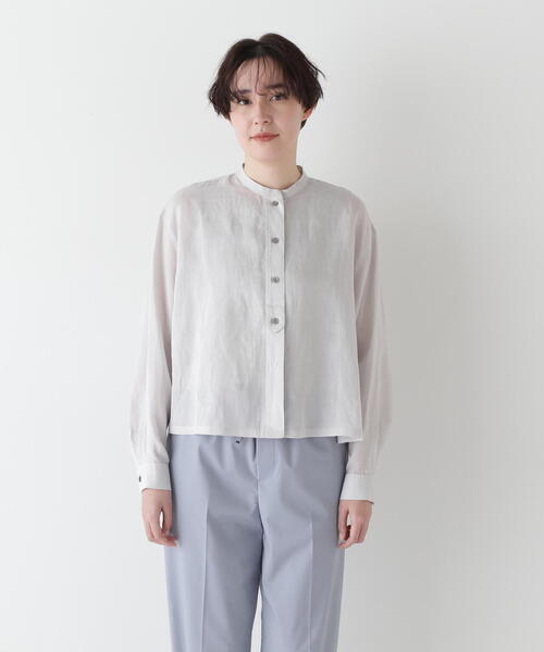 美品！Human Woman ヒューマンウーマン リバティ バンドカラー ラミーバンドカラーチェックシャツブラウス | human woman