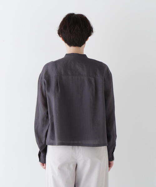 human woman ブラウス シャツ ラミーバンドカラーシャツブラウス