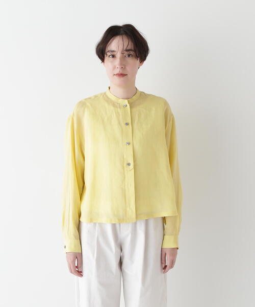 美品！Human Woman ヒューマンウーマン リバティ バンドカラー ラミーバンドカラーシャツブラウス | human woman（ヒューマン