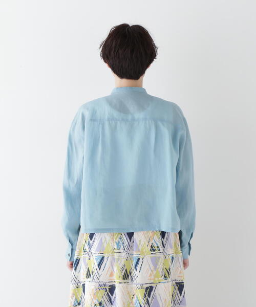 human woman ブラウス シャツ ラミーバンドカラーシャツブラウス