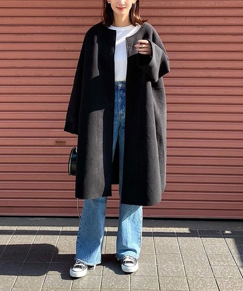 「Riberry」 ノーカラーコート MEDIUM ブラック レディース_画像2