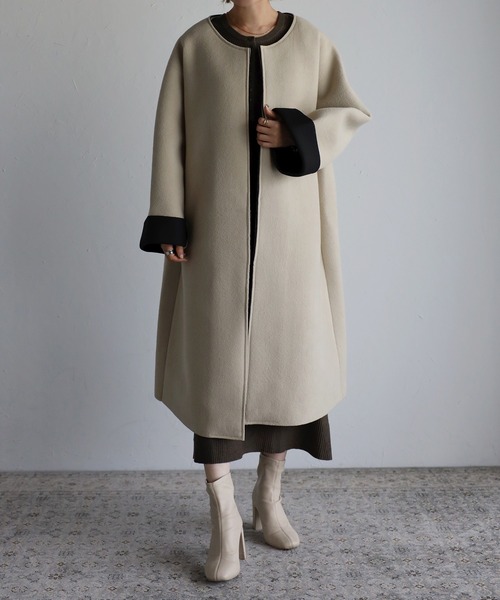 「Riberry」 ノーカラーコート MEDIUM ブラック レディース_画像8