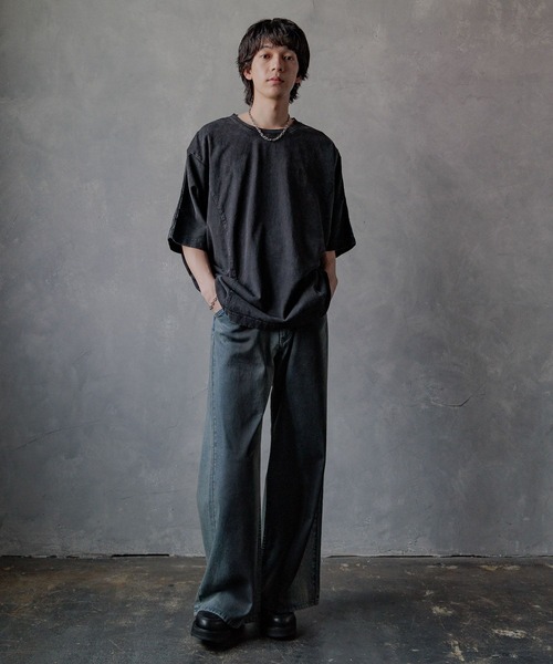 HARE ブリーチデニムパンツ ブラック SMALL HARE ジーンズ ラインブリーチデニムパンツ(HARE) メンズ