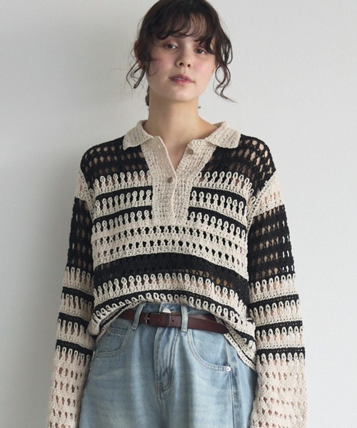full/fill. ポロシャツ ポロ クロシェレースポロトップス