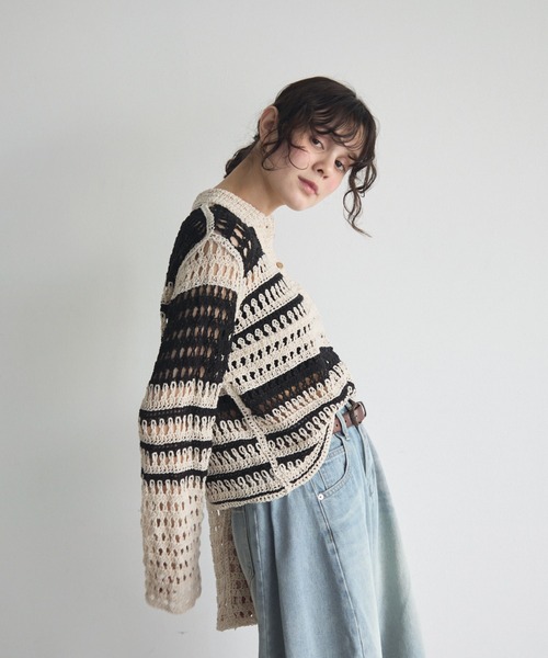シーザークロシェポロシャツ δ full/fill. ポロシャツ ポロ クロシェレースポロトップス