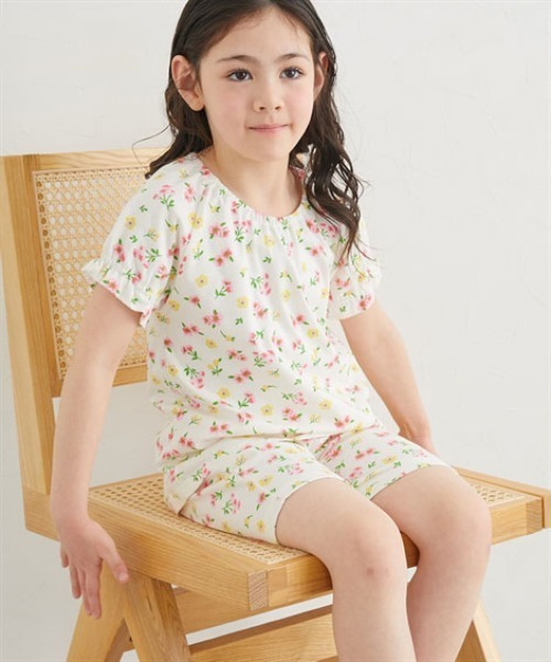 パジャマ 小花柄プリント半袖ルームウェア 「綿100%」 キッズ 子供