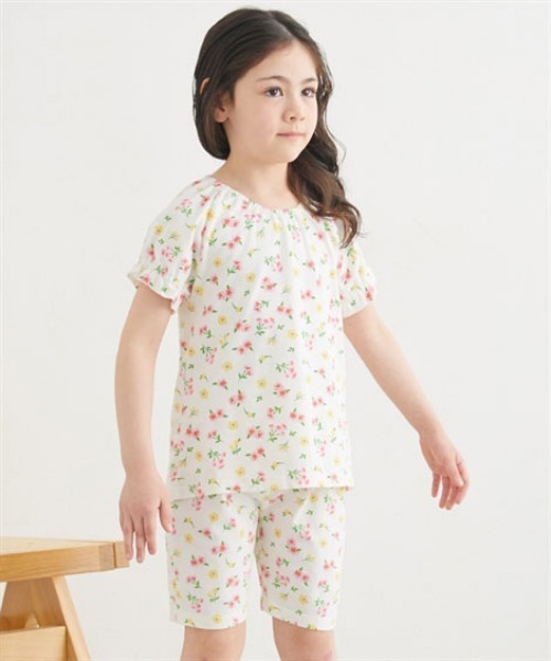 パジャマ 小花柄プリント半袖ルームウェア 「綿100%」 キッズ 子供