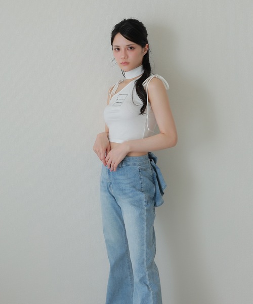 M DOLLY ジーンズ デニム デニムパンツ back ribbon flare denim pants