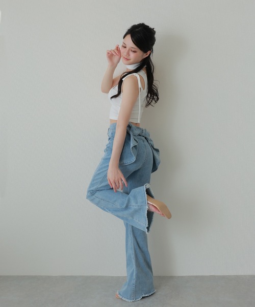 M DOLLY ジーンズ デニム デニムパンツ back ribbon flare denim pants