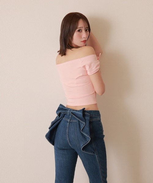 M DOLLY ジーンズ デニム デニムパンツ back ribbon flare denim pants