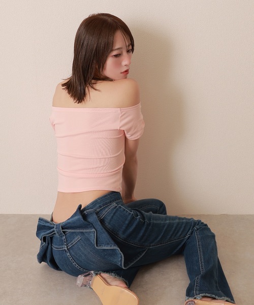 M DOLLY ジーンズ デニム デニムパンツ back ribbon flare denim pants