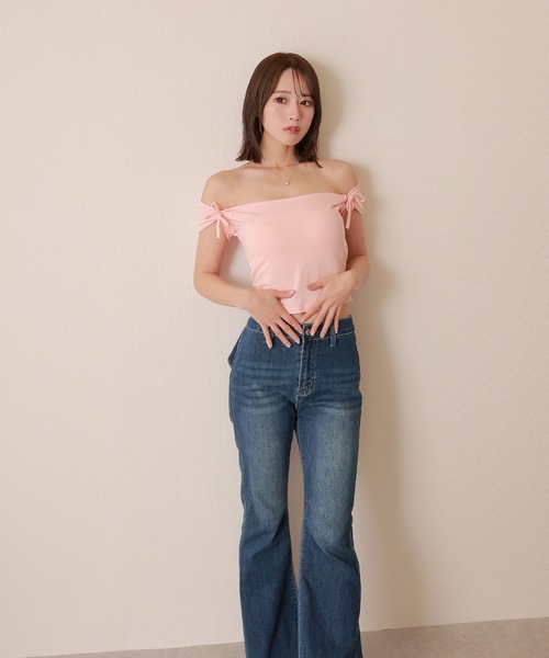 M DOLLY ジーンズ デニム デニムパンツ back ribbon flare denim pants
