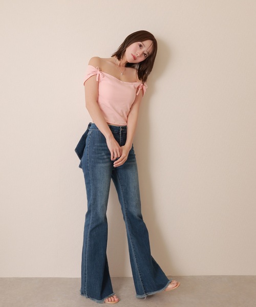 M DOLLY ジーンズ デニム デニムパンツ back ribbon flare denim pants