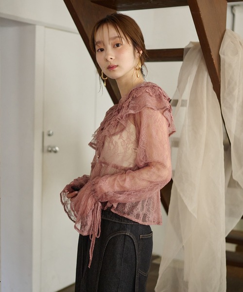 ブラウス シャツ lace frill blouse レディース mideal ブラウス シャツ sheer frill blouse / シアーフリル