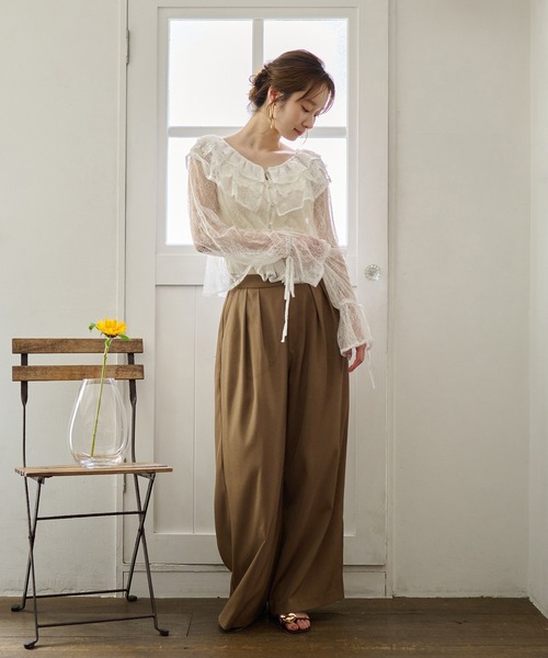 mideal ブラウス シャツ sheer frill blouse / シアーフリル