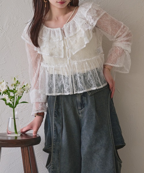 ブラウス シャツ wave design sheer blouse / ウェーブデザインシアーブラウス レディース セール】wave design sheer blouse / ウェーブデザインシアー