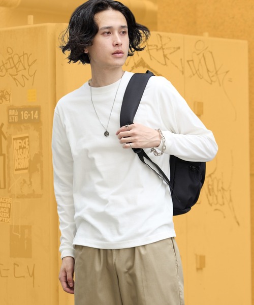 NOWOS リブ長袖カットソー ホワイト CROSS & STITCH tシャツ CROSS＆STITCH/クロスアンドステッチ オープン