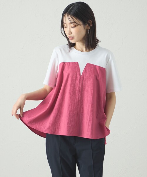 tシャツ 「1枚で着映える」異素材コンビカットソー レディース
