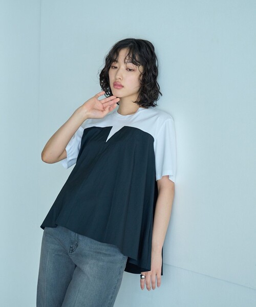 CAST:（キャスト コロン） tシャツ 「1枚で着映える」異素材コンビ 