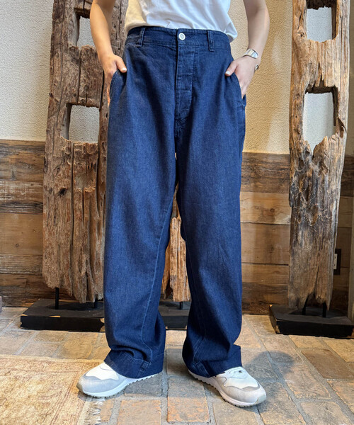 ブルーデニム ストレートパンツ フェード加工 ビンテージ加工デニムストレートパンツ | ファッション通販