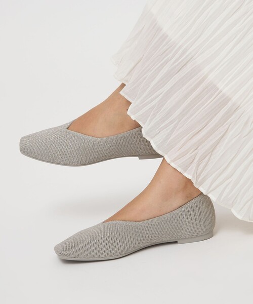 パンプス ウェルネス ニット スクエアVカット シューズ 撥水 ウォッシャブルの画像