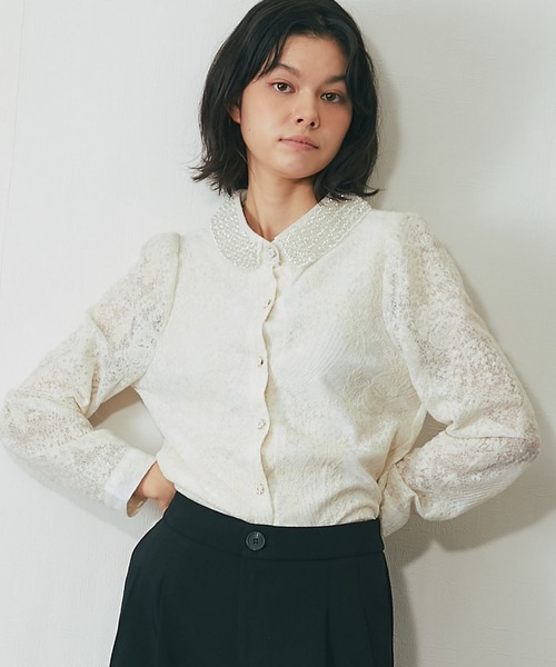 SMILE ORCHID（スマイルオーキッド） ブラウス シャツ 襟ビジュー付き