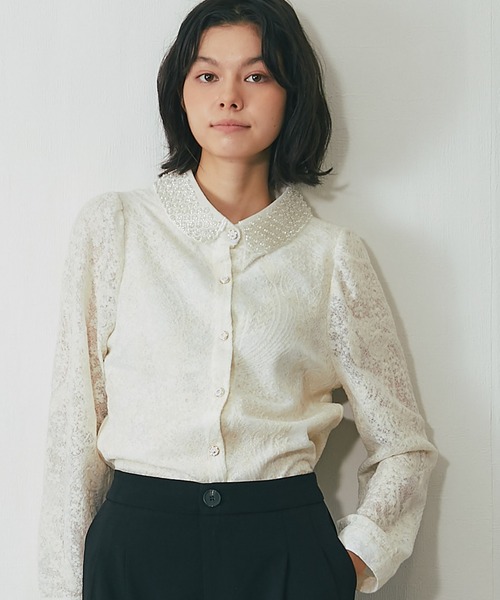 SMILE ORCHID（スマイルオーキッド） ブラウス シャツ 襟ビジュー付き