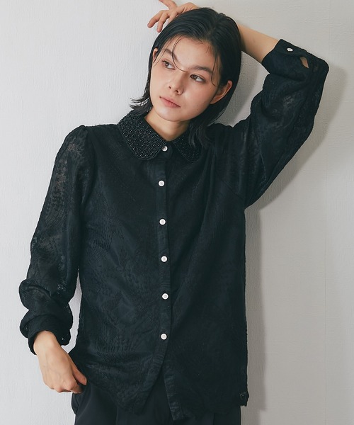 SMILE ORCHID（スマイルオーキッド） ブラウス シャツ 襟ビジュー付き