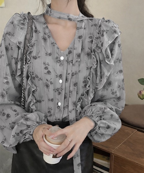 Sally Lunn ブラウス シャツ 花柄フリル長袖ブラウス レディース 